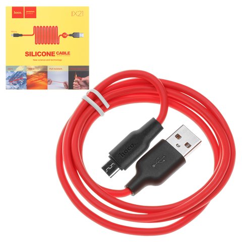 USB кабель Hoco X21, USB тип A, micro USB тип B, 100 см, 2 A, червоний