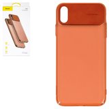 Чохол Baseus для iPhone XS Max, помаранчевий, прозорий, зі вставкою із PU шкіри, пластик, PU шкіра, #WIAPIPH65-SS07