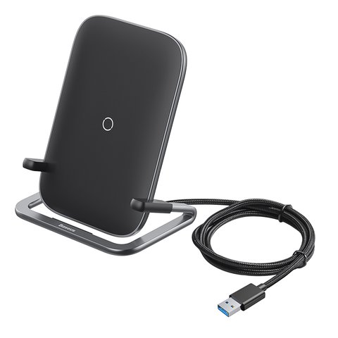 Беспроводное зарядное устройство Baseus BS W502, черное, USB тип A, 15 Вт, с подставкой, #WXPG 01