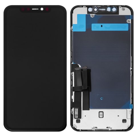 Дисплей для iPhone 11, черный, с рамкой, Copy, с пластиками камеры и датчика приближения, TFT , YOUDA