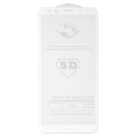 Tempered Glass Screen Protector All Spares compatible with Huawei Mate 10 Lite, 5D Full Glue, white, the layer of glue is applied to the entire surface of the glass 