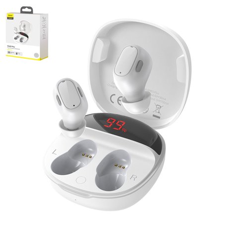 Headphone Baseus WM01 Plus, wireless, vacuum, white, with charging case  #NGWM010002 NGWM01P 02