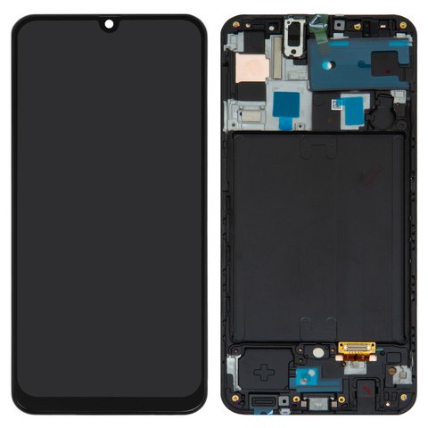 LCD compatible with Samsung A505 Galaxy A50, A505F DS Galaxy A50, black, with frame, original change glass 