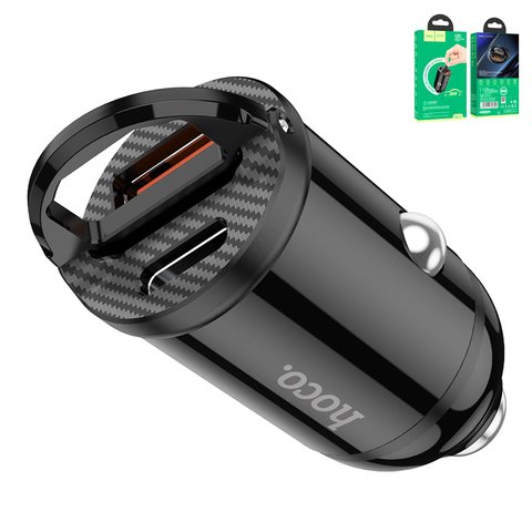 Car Charger Hoco NZ2, black, Fast Charge, 30 W, 2 outputs, 12 24 V  #6931474748201