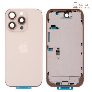 Housing compatible with iPhone 16 Pro, golden, with SIM card holders, with side buttons, Original PRC , EU Version, desert titanium 