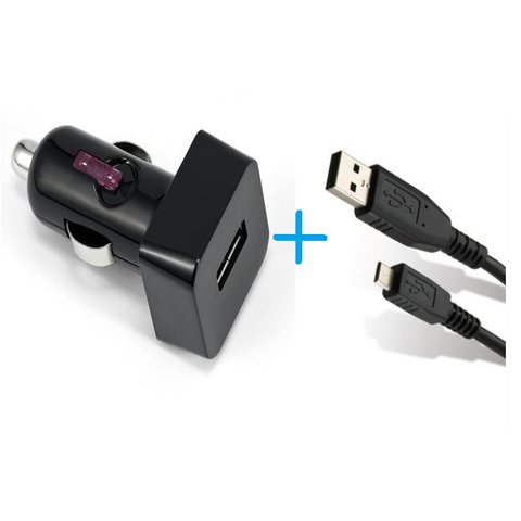 Car Cigarette Lighter USB Charger + Micro-USB->USB Cable