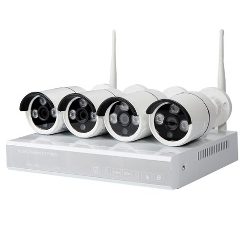 Set of MIPCK0420 Network Video Recorder and 4 Wireless IP Surveillance Cameras 720p, 2 MP 