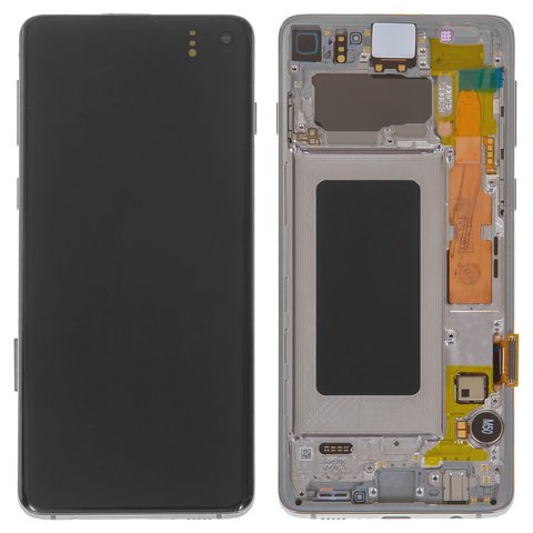 LCD compatible with Samsung G973 Galaxy S10, white, with frame, Original PRC