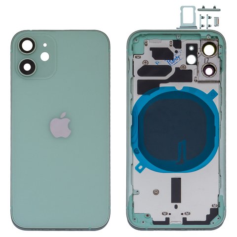 Housing compatible with iPhone 12 mini, green, with SIM card holders, with side buttons, HC, green