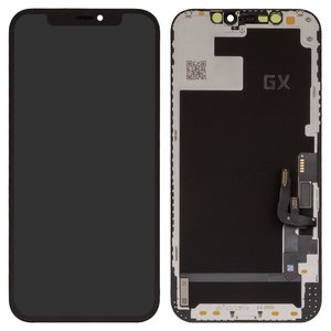 Дисплей для iPhone 12, iPhone 12 Pro, черный, с рамкой, HC, без микросхемы, OLED , GX OEM hard