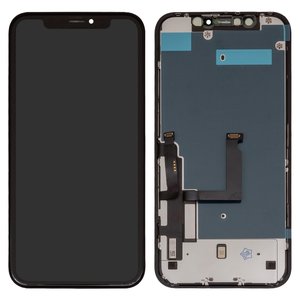 Pantalla LCD puede usarse con iPhone XR, negro, con marco, vidrio reemplazado, con plásticos de cámara y sensor de acercamiento, LG version