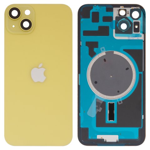 Panel trasero de carcasa puede usarse con iPhone 14 Plus, amarillo, con vidrio de cámara, HC, yellow