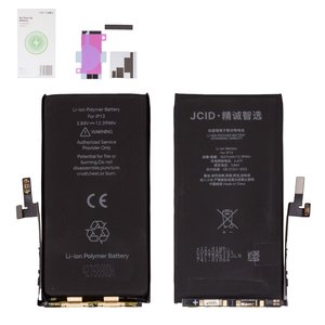 Batería JCID puede usarse con Apple iPhone 13, Li Polymer, 3.84 V, 3227 mAh, sin mensaje de error, con cable plano integrado, no Pop Up
