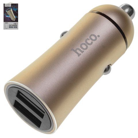 Автомобільний зарядний пристрій Hoco Z30A, 12 В, 2 USB виходи 5В 2,4А , золотисте, 15 Вт