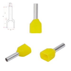 Наконечник TE1008, для 2х проводів, трубчастий, ізольований, жовтий, 10 шт., 1 мм², 8 мм