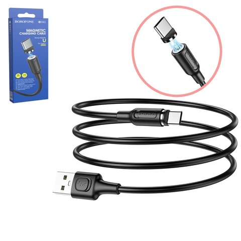 USB кабель Borofone BX41, USB тип C, USB тип A, 100 см, 3 A, черный, магнитный, #6931474738462