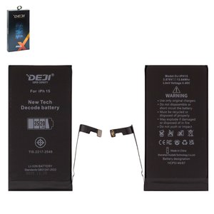 Акумулятор Deji для Apple iPhone 15, Li ion, 3,876 B, 3520 мАг, збільшена ємність, без помилки, decode battery