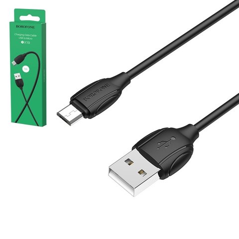 USB кабель Borofone BX19, USB тип A, micro USB тип B, 100 см, 2,4 А, чорний, #6931474701770
