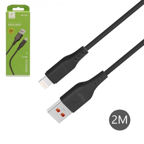USB кабель SkyDolphin S61LB, USB тип A, Lightning, 200 см, 2,4 А, чорний