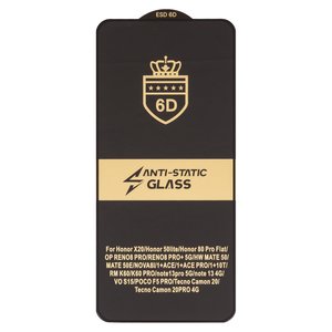 Защитное стекло ESD 6D для Tecno Camon 20; Huawei Nova 8i; Xiaomi 13T, 14, 14T, Poco X6, совместимо с чехлом, Full Glue, Anti Static, без упаковки , черный